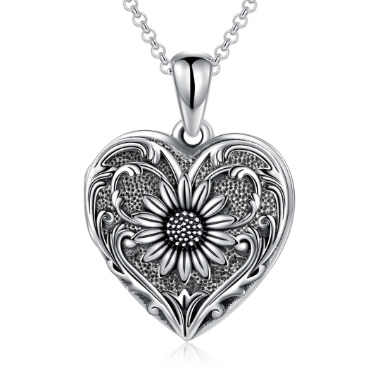 Collana in argento sterling con girasole e cuore con foto personalizzata