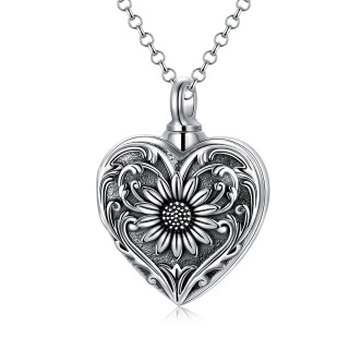 Sterling Silver Sunflower & Heart Urn Necklace for Ashes-12