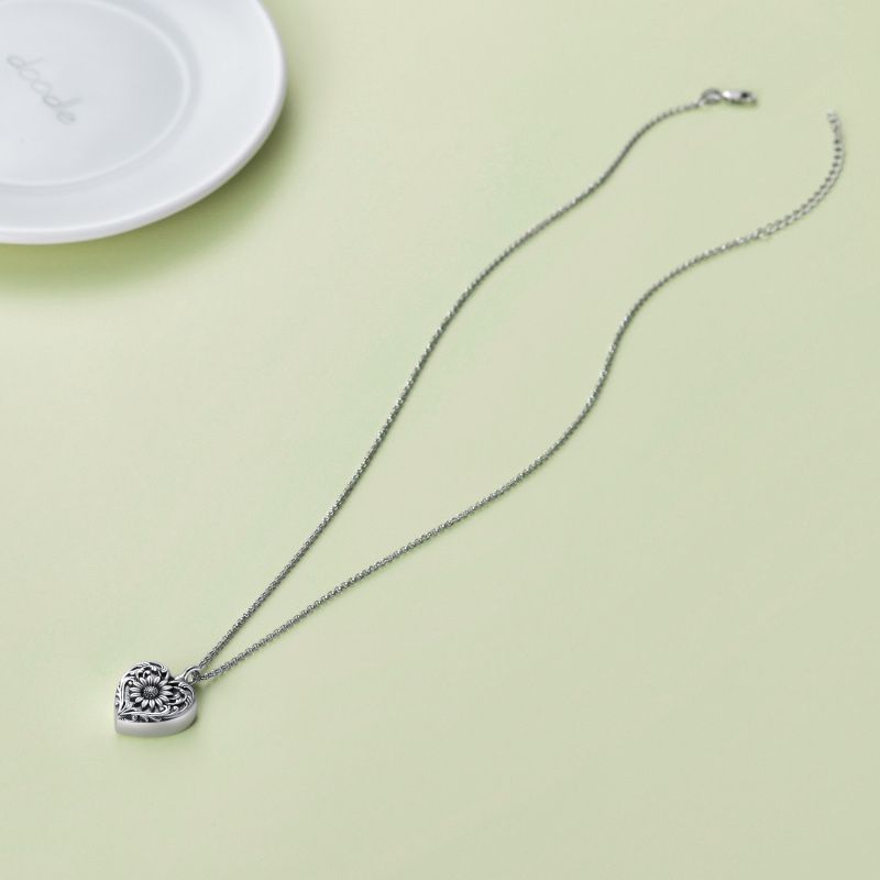 Sterling Silber Sonnenblume & Herz Urne Halskette-5