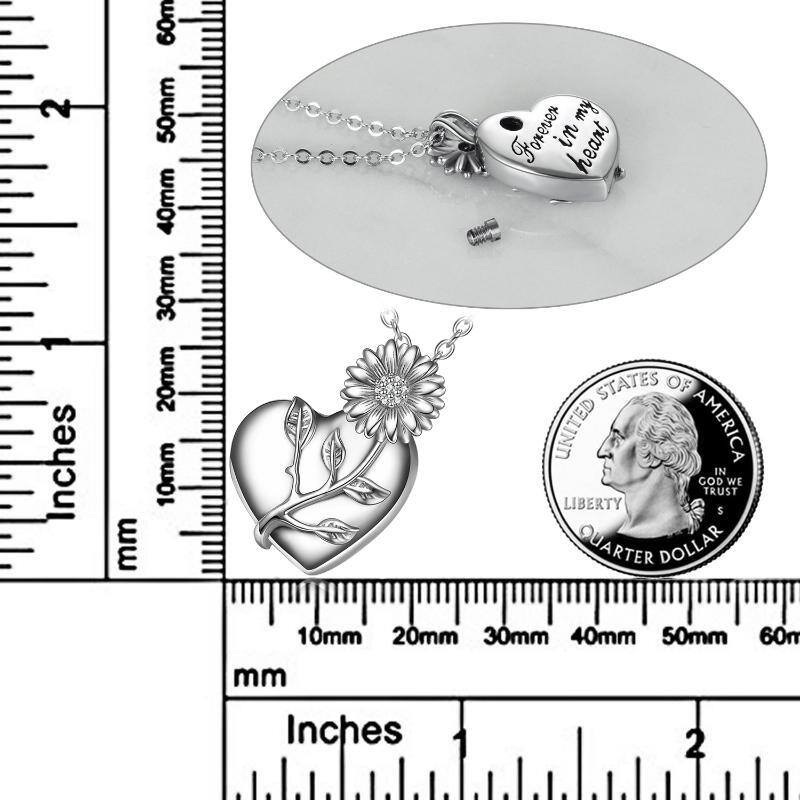 Srebrny naszyjnik z cyrkoniami, słonecznikiem i sercem na urnę na prochy z wygrawerowanym słowem-5