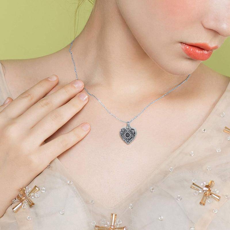 Sterling Silber Sonnenblume & Herz Urne Halskette-2