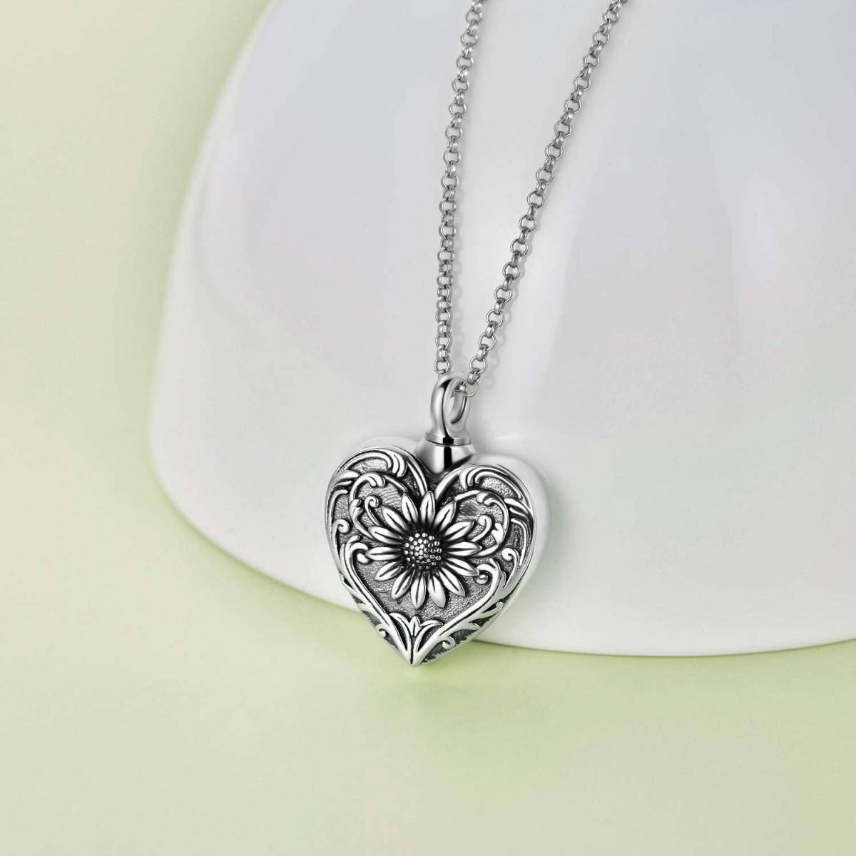 Collier en argent sterling Tournesol et urne en forme de coeur-3