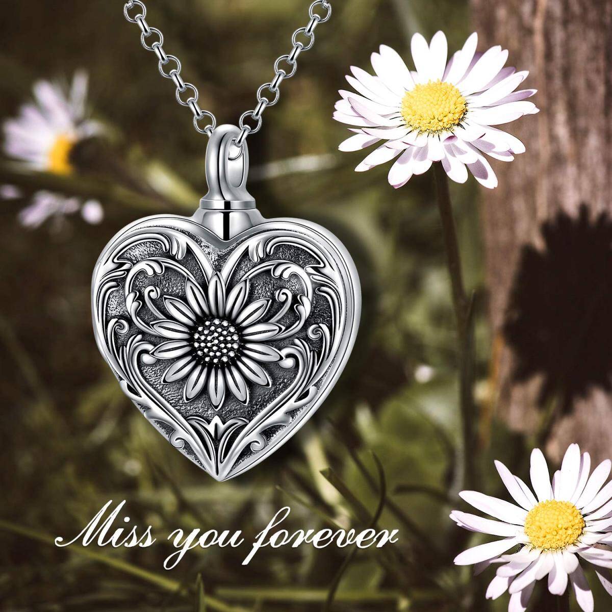 Collier en argent sterling Tournesol et urne en forme de coeur-7