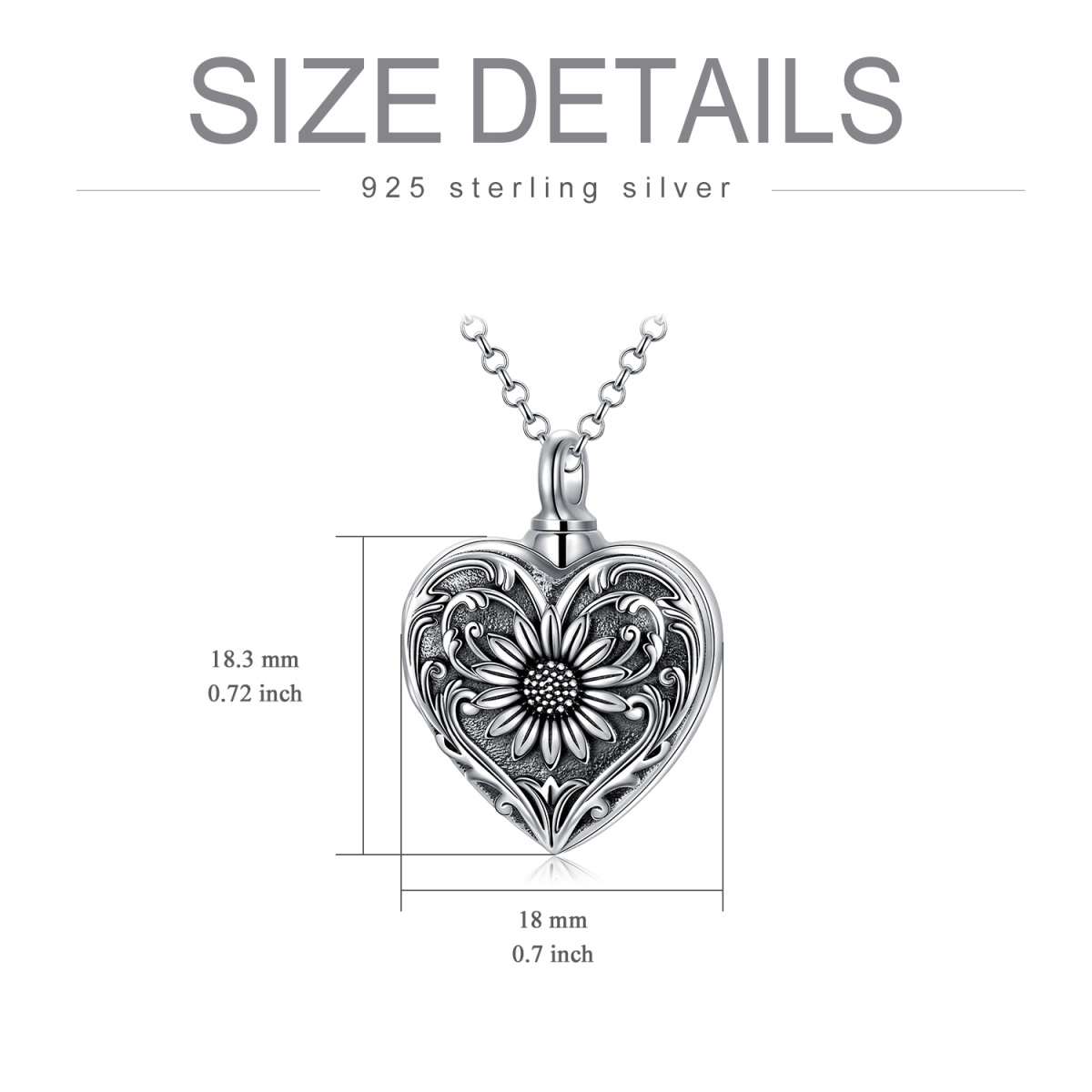 Collier en argent sterling Tournesol et urne en forme de coeur-8