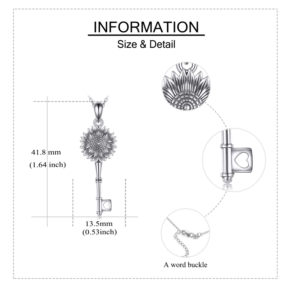 Sterling Silber Sonnenblume & Schlüssel-Anhänger Halskette-5