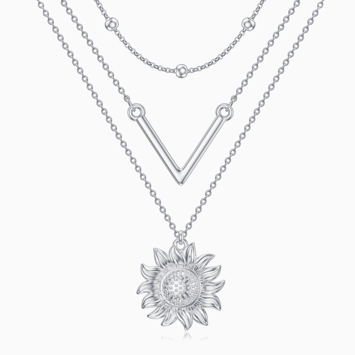 Collier superposé en argent Sterling Sunflower-1