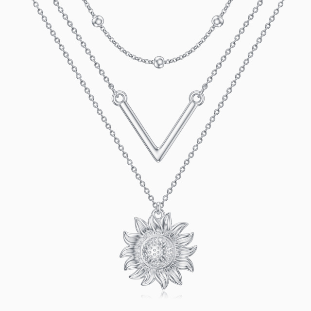 Collier superposé en argent Sterling Sunflower-1