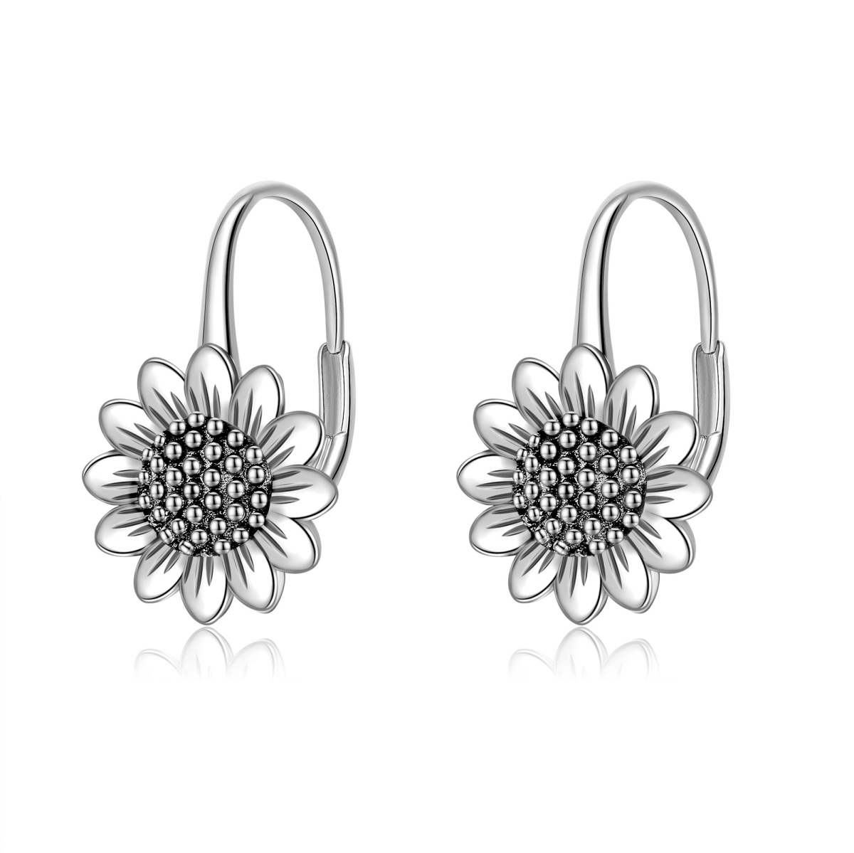 Sterling Silver Sunflower Lever-back Earrings-1