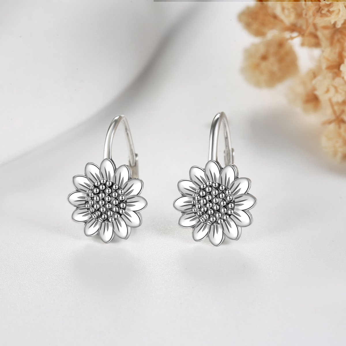 Boucles d'oreilles à levier en argent sterling avec tournesol-3