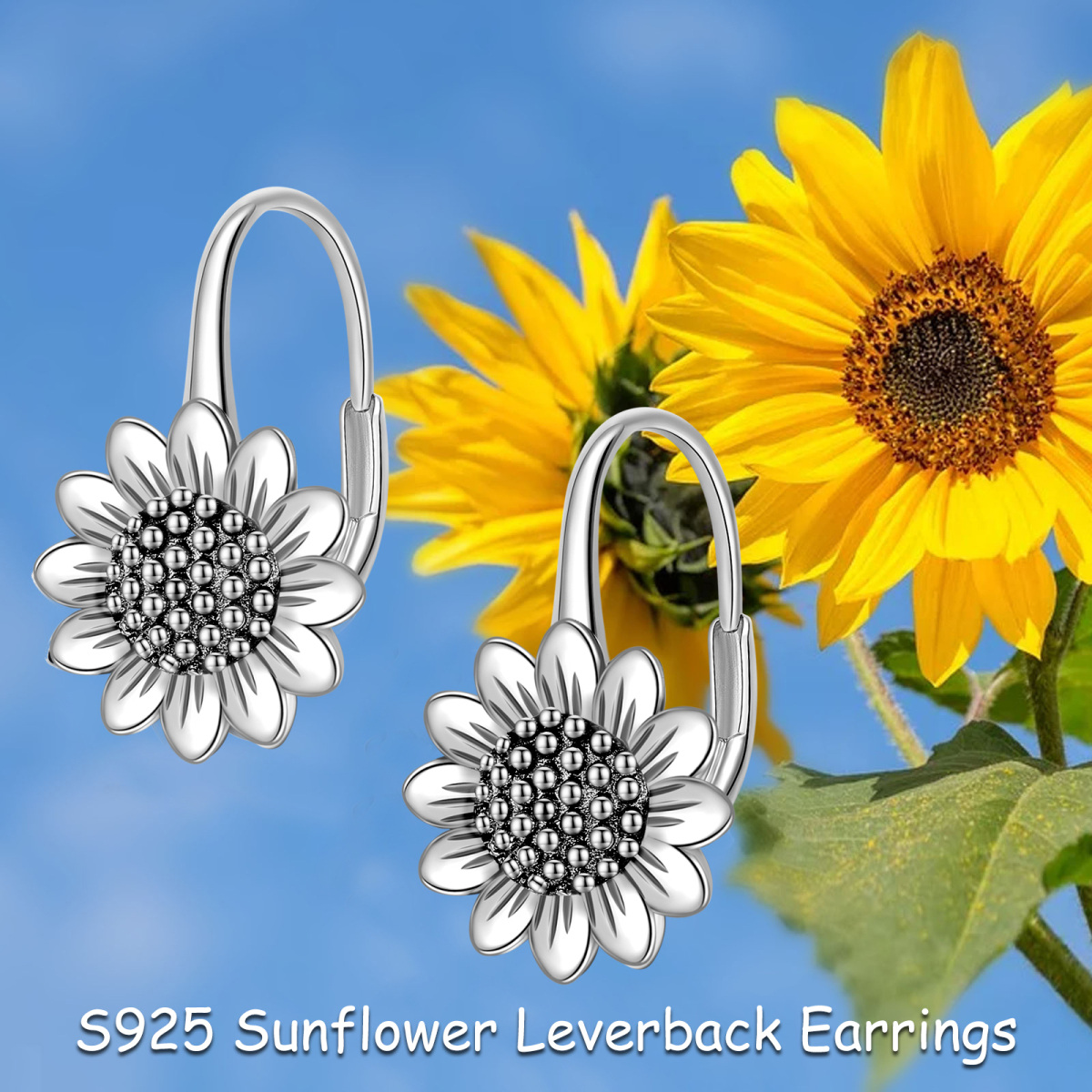 Boucles d'oreilles à levier en argent sterling avec tournesol-5