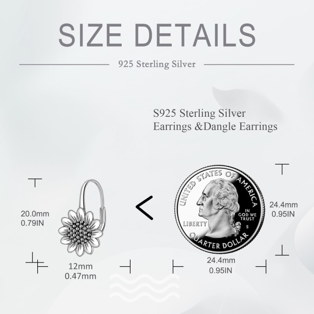 Sterling Silver Sunflower Lever-back Earrings-6