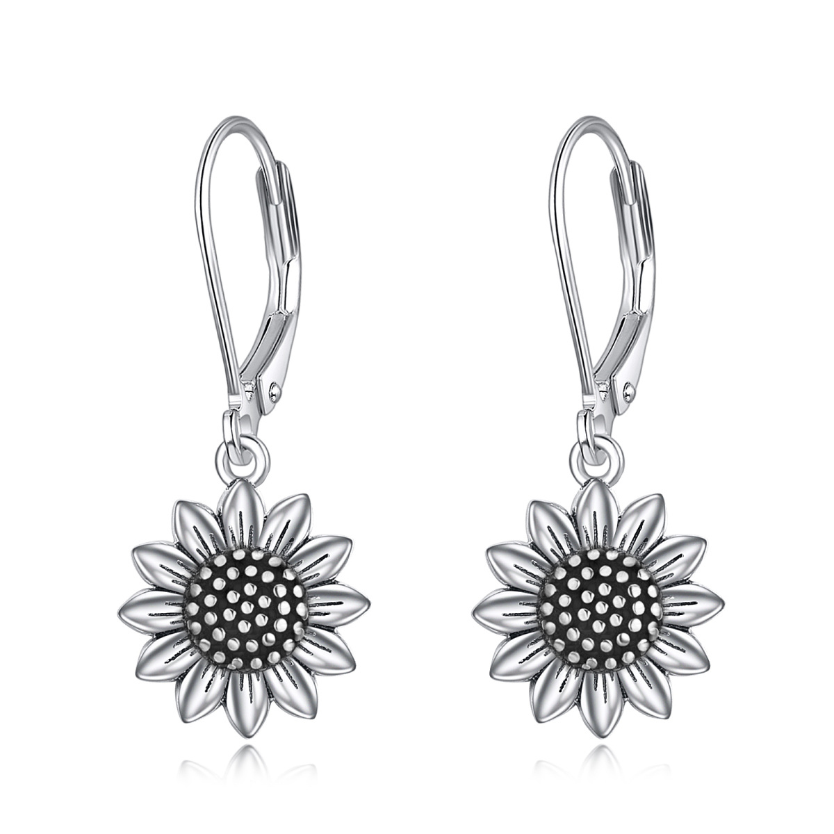 Boucles d'oreilles à levier en argent sterling avec tournesol-1