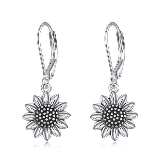 Sterling Silver Sunflower Lever-back Earrings