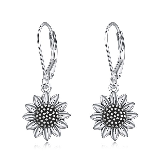 Sterling Silver Sunflower Lever-back Earrings-1