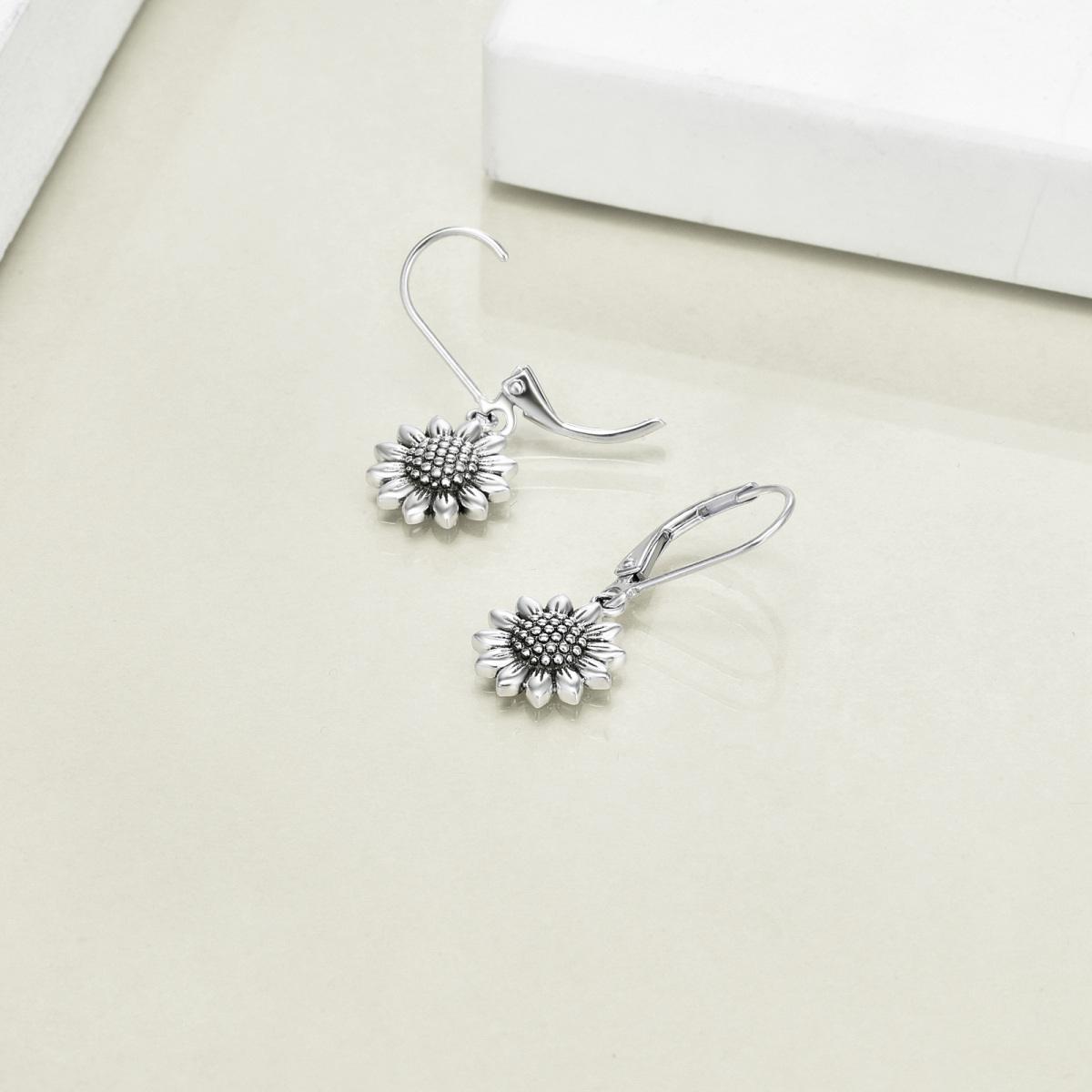 Sterling Silver Sunflower Lever-back Earrings-3