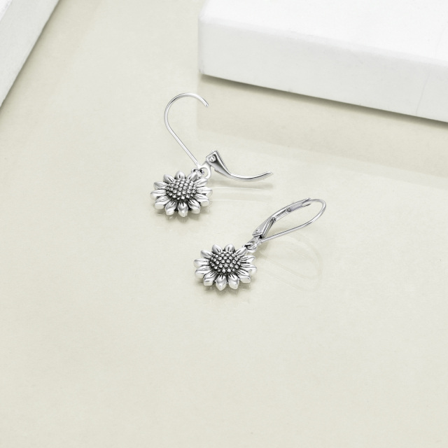 Sterling Silver Sunflower Lever-back Earrings-3