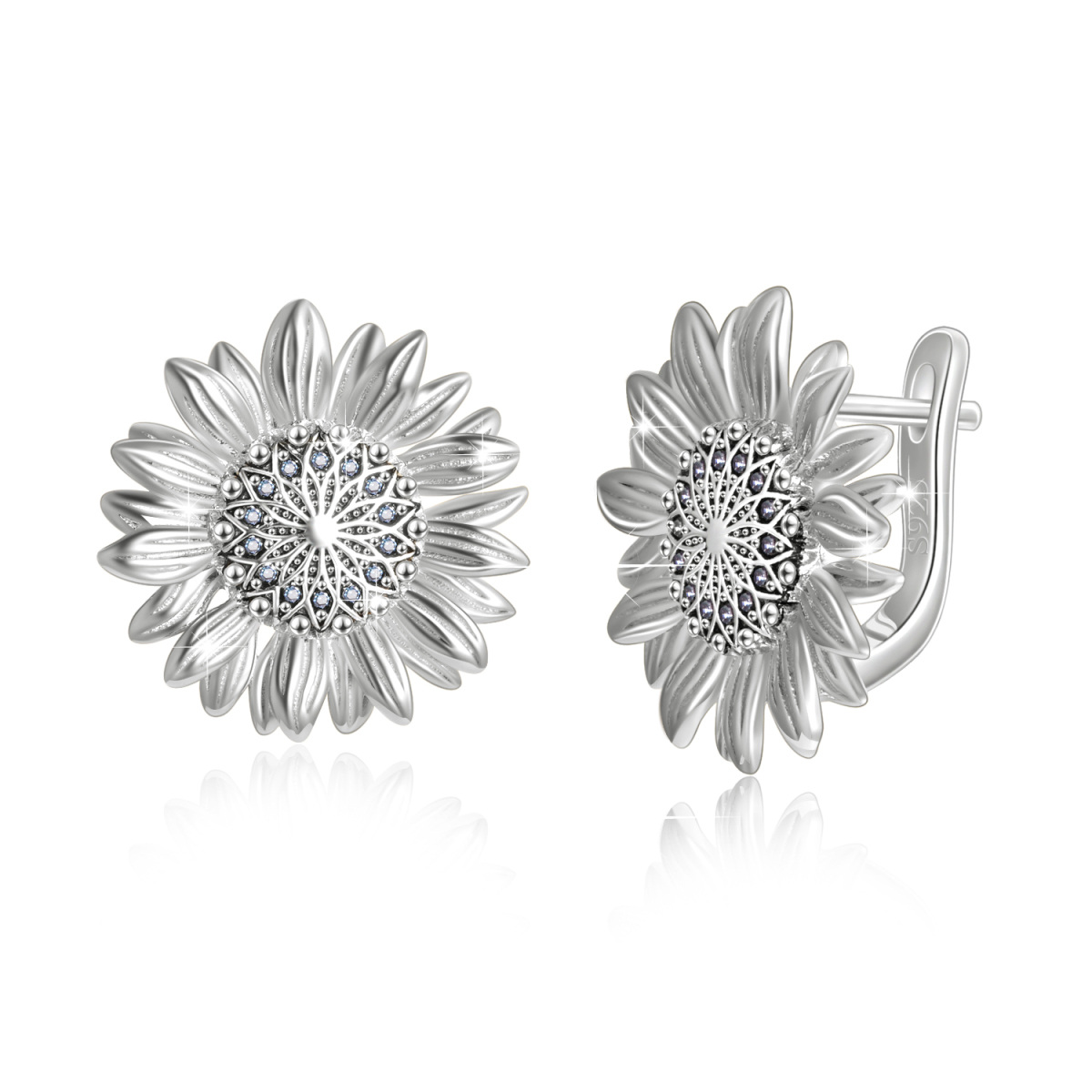 Sterling Silver Sunflower Lever-back Earrings-1