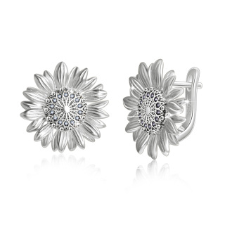 Sterling Silver Sunflower Lever-back Earrings-58