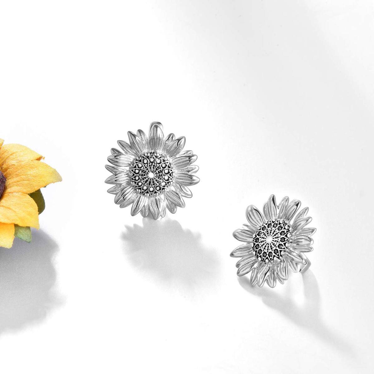 Sterling Silver Sunflower Lever-back Earrings-4