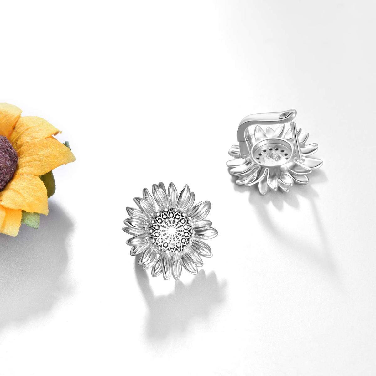 Sterling Silver Sunflower Lever-back Earrings-5