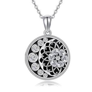 Sterling Silver Cubic Zirconia Sunflower & Moon Pendant Necklace-42