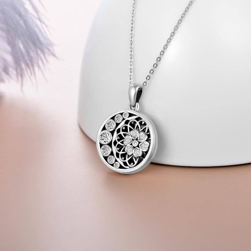 Sterling Silver Cubic Zirconia Sunflower & Moon Pendant Necklace-3