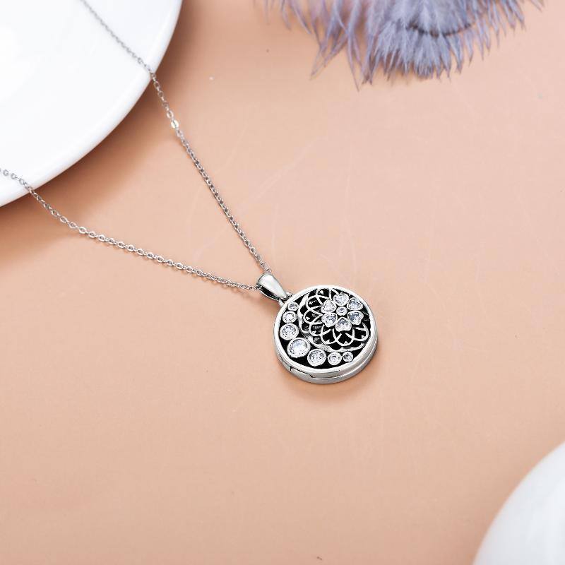 Sterling Silver Cubic Zirconia Sunflower & Moon Pendant Necklace-4