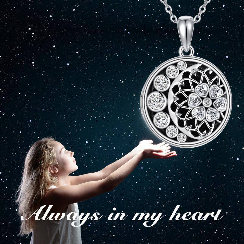 Sterling Silver Cubic Zirconia Sunflower & Moon Pendant Necklace-7