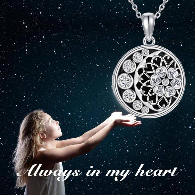 Collana con ciondolo a forma di girasole e luna in argento sterling con zirconia cubica-7