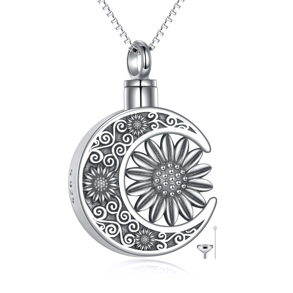 Sterling Silber Sonnenblume & Mond Urne Halskette-1