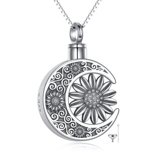 Sterling Silver Sunflower & Moon Urn Necklace for Ashes-16