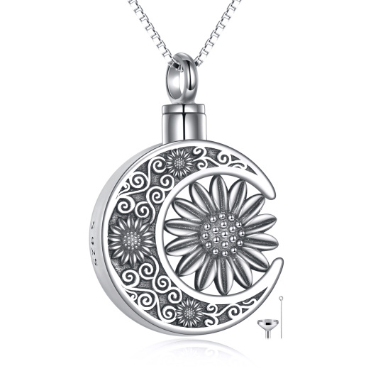 Sterling Silver Sunflower & Moon Urn Necklace for Ashes