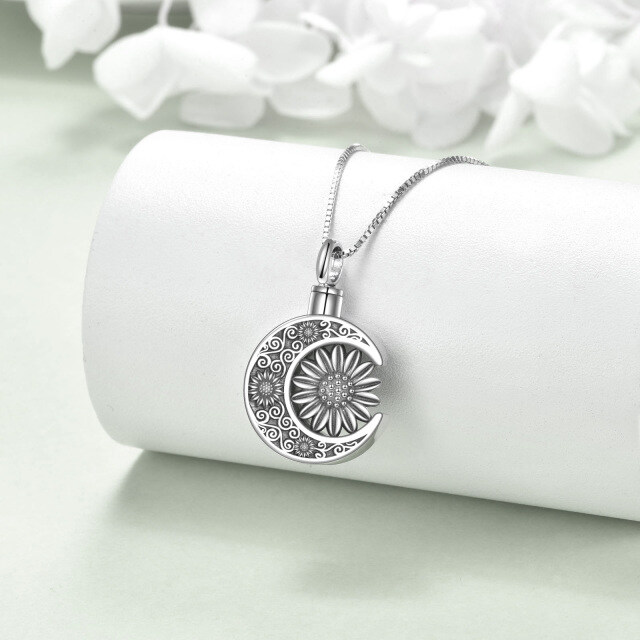 Sterling Silver Sunflower & Moon Urn Necklace for Ashes-5