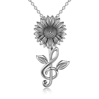 Sterling Silver Sunflower & Music Symbol Pendant Necklace-5