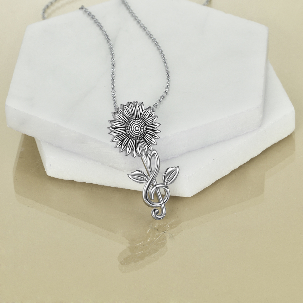 Collier en argent sterling avec pendentif tournesol et symbole de musique-3