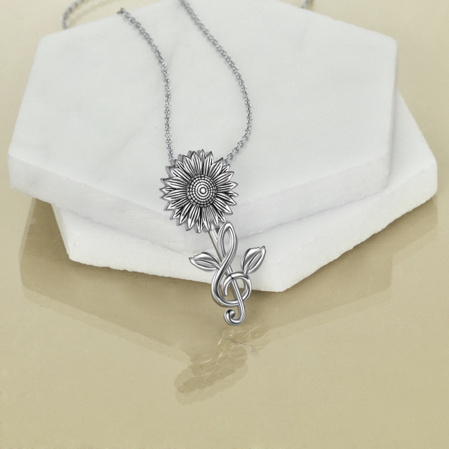 Sterling Silver Sunflower & Music Symbol Pendant Necklace-3