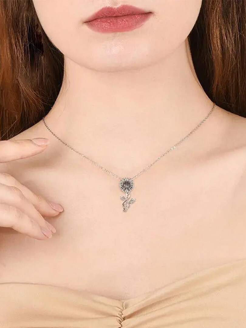 Collier en argent sterling avec pendentif tournesol et symbole de musique-2