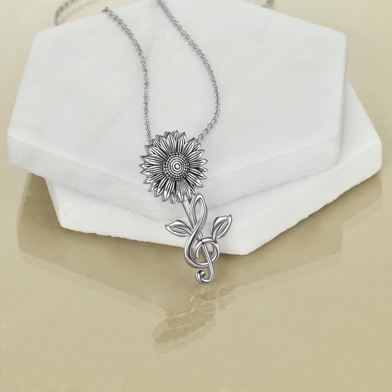 Collana in argento sterling con girasole e simbolo della musica-3