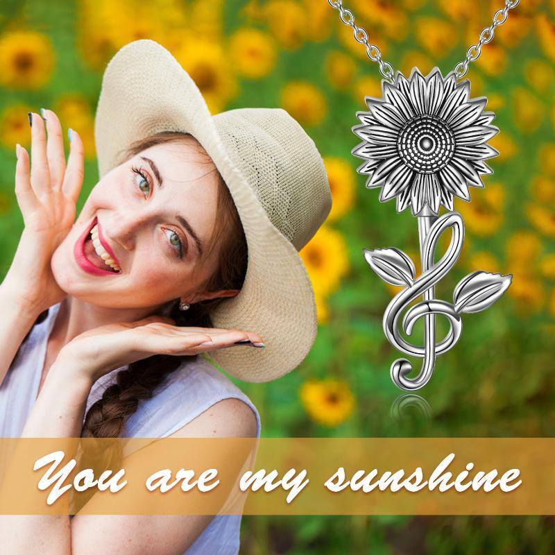 Collana in argento sterling con girasole e simbolo della musica-6