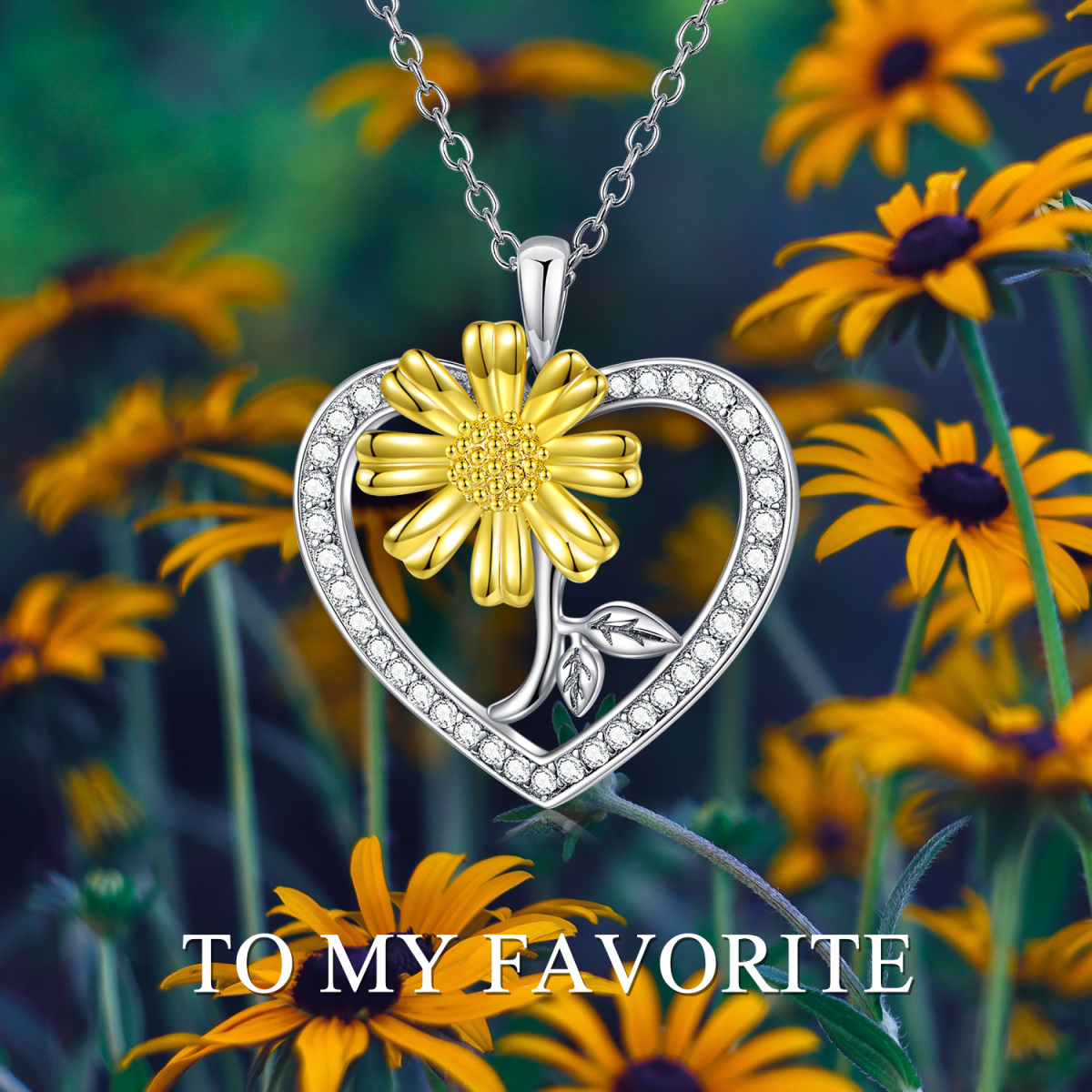 Sterling Silver Two-tone Sunflower Heart Necklace for Women-7