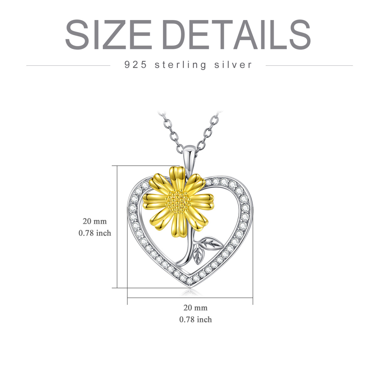 Sterling Silver Two-tone Sunflower Heart Necklace for Women-6