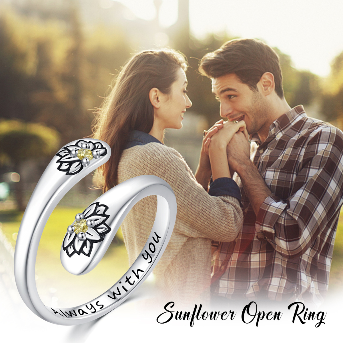 Bague ouverte en argent sterling avec tournesol en zircon cubique-5