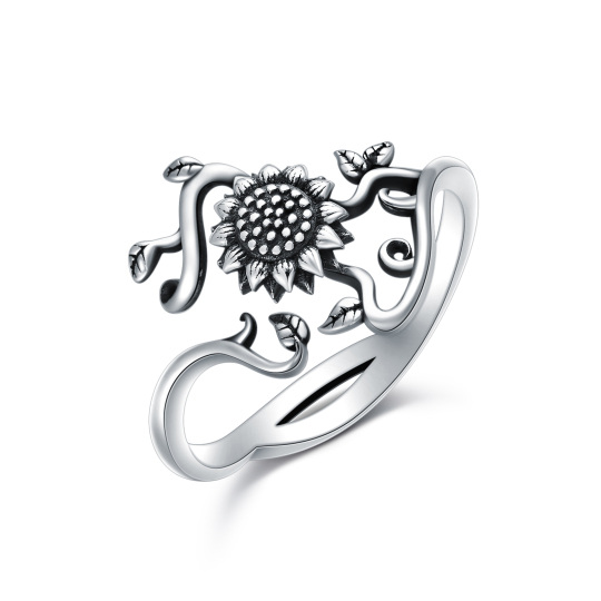 Anello aperto con girasole in argento sterling