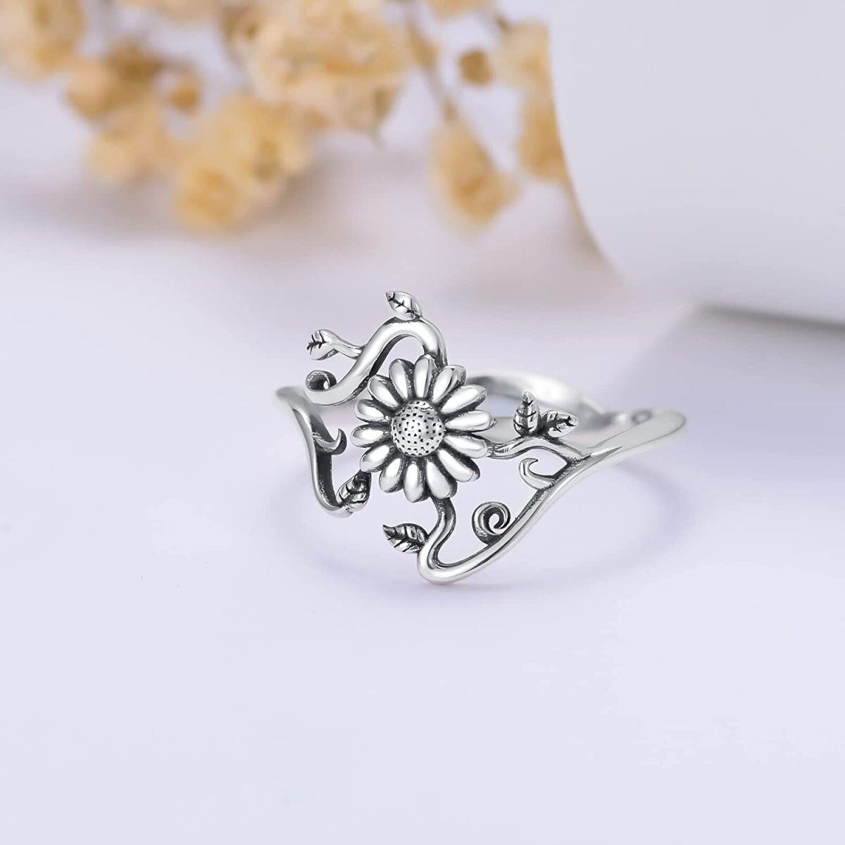 Sterling Silver Sunflower Open Ring-5