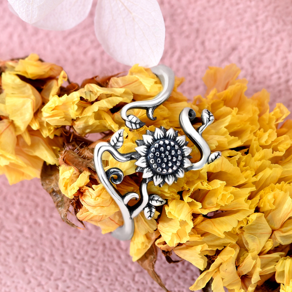 Sterling Silver Sunflower Open Ring-6