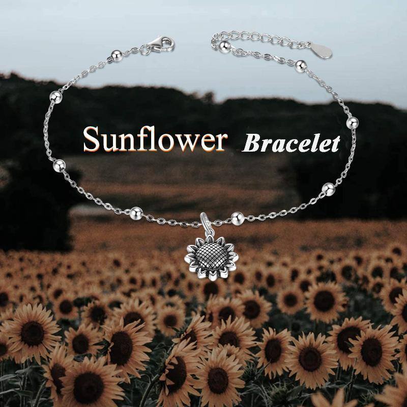 Pulsera con colgante de girasol de plata de ley-5