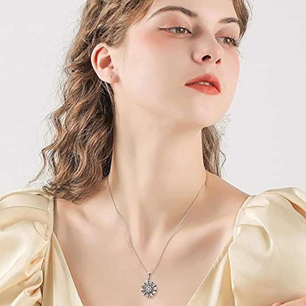 Collana con ciondolo a forma di girasole in argento sterling-4