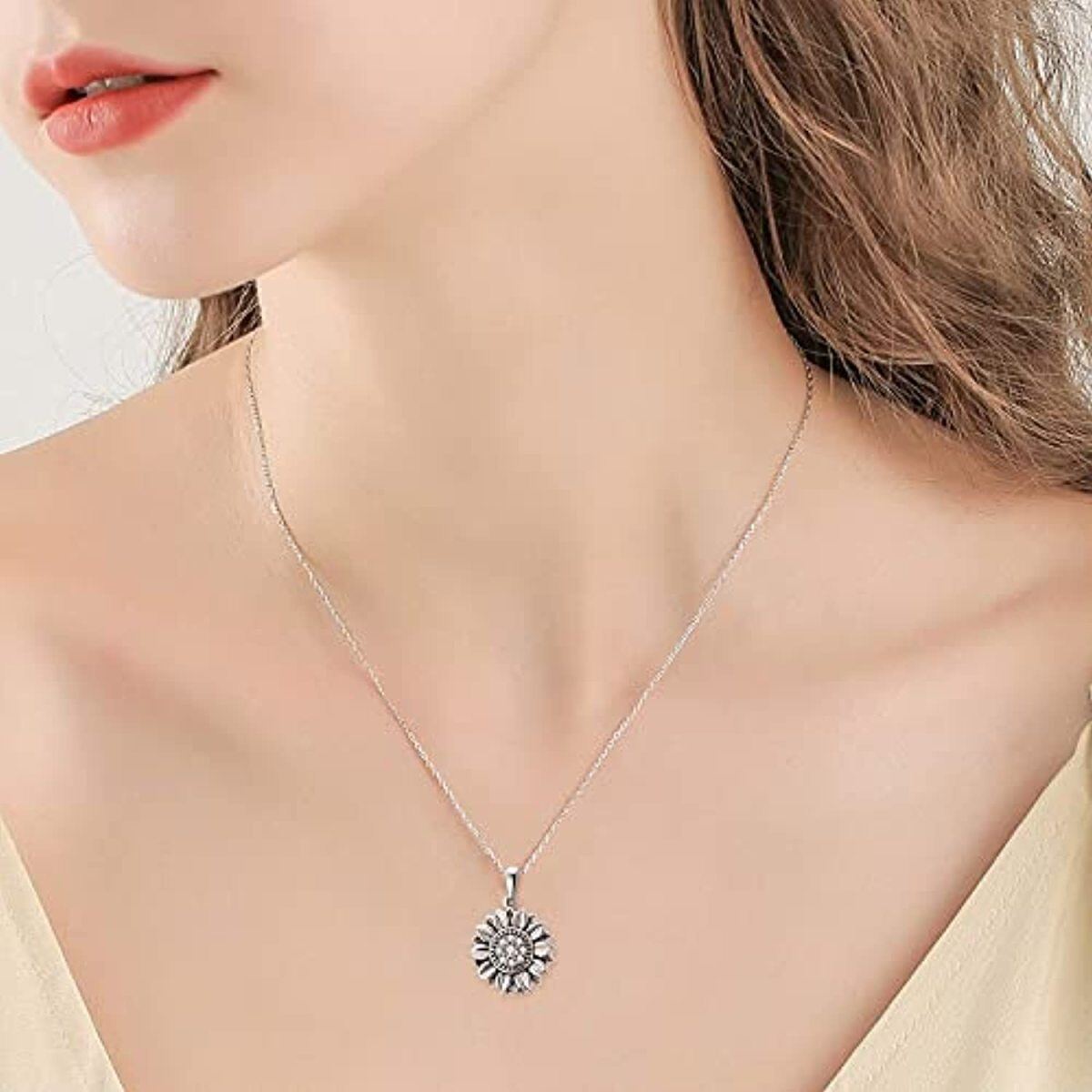 Collana con ciondolo a forma di girasole in argento sterling-5