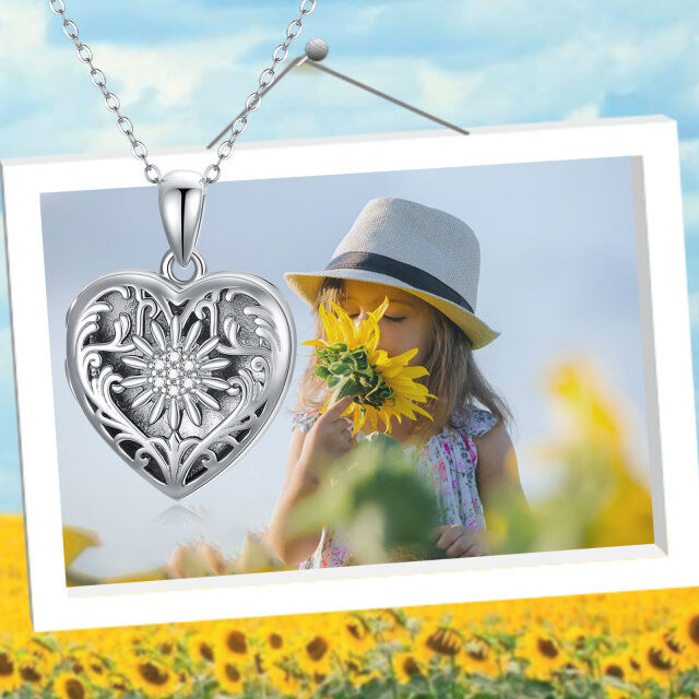 Sterling Silber Cubic Zirkonia Sonnenblume & personalisierte Foto & Herz personalisierte F-4