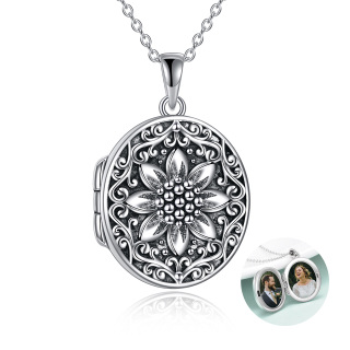 Sterling Silver Sunflower With Personalized Photo Locket Necklace For Women-25